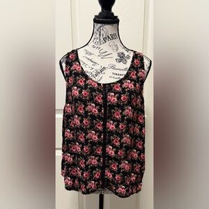 Forever 21 Black and Pink Floral Tank Top